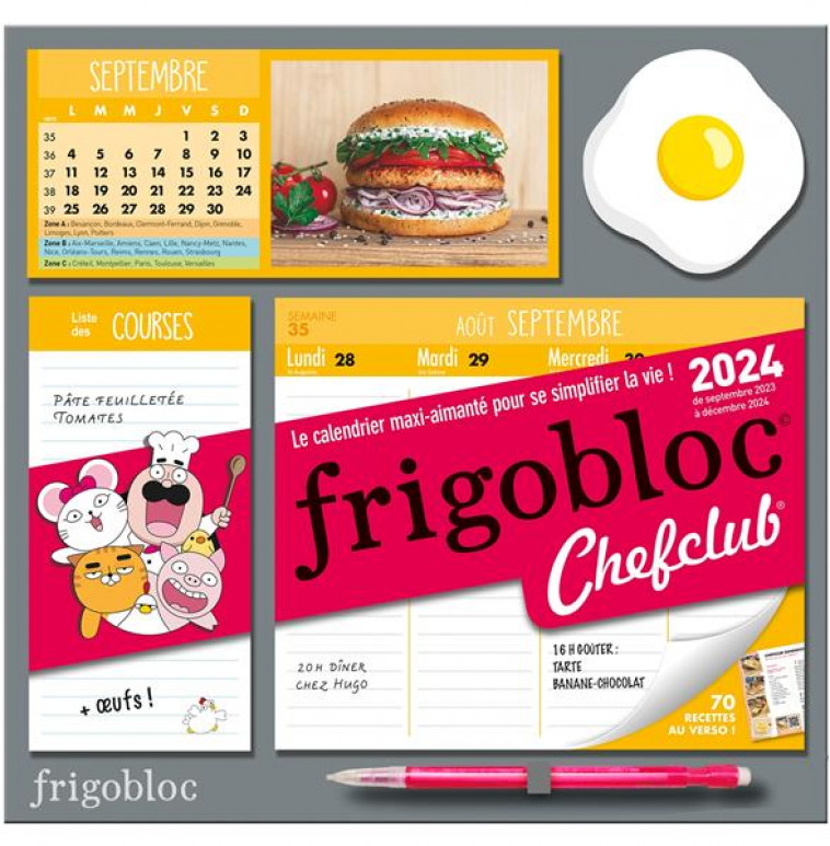Frigobloc Mensuel 2024 - Calendrier d'organisation familiale / mois (de  sept. 2023 à déc. 2024) - Playbac
